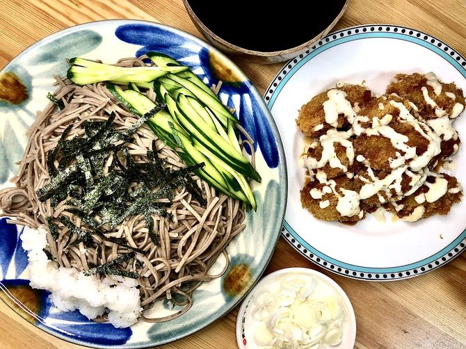 カキフライと蕎麦