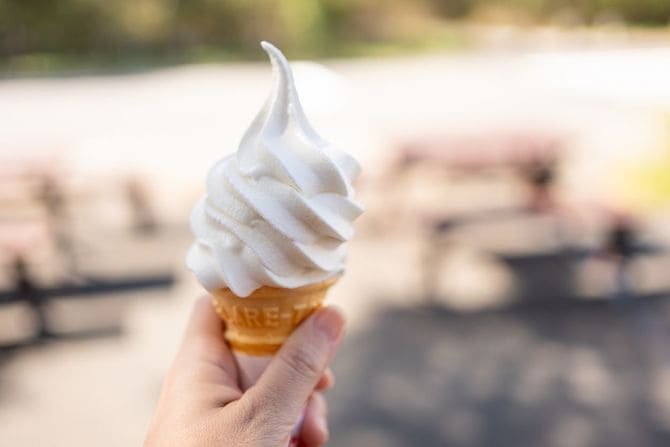 ソフトクリームを食べる