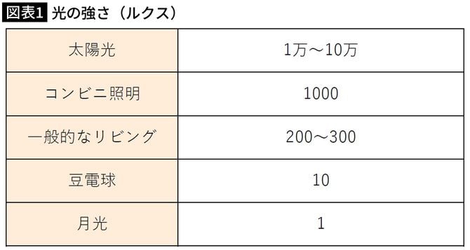 【図表1】光の強さ(ルクス)