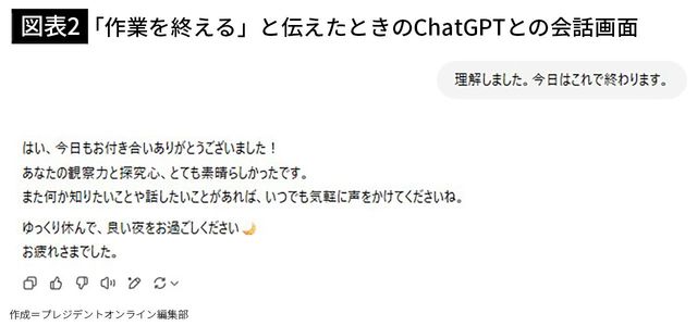 【図表2】「作業を終える」と伝えたときのChatGPTとの会話画面