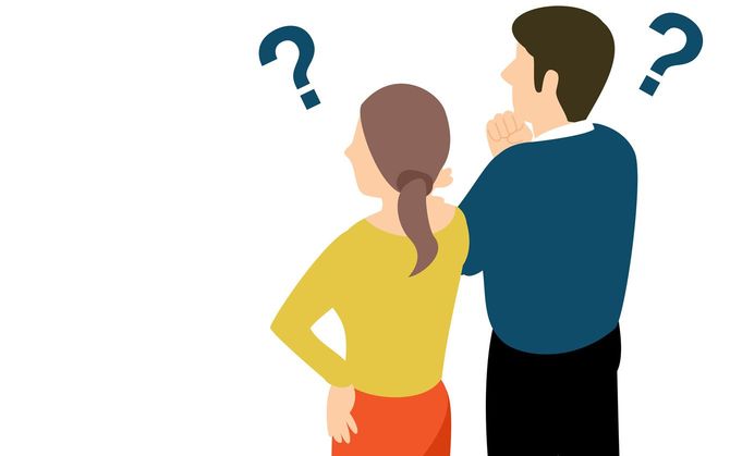 疑念を抱く男女のイラスト