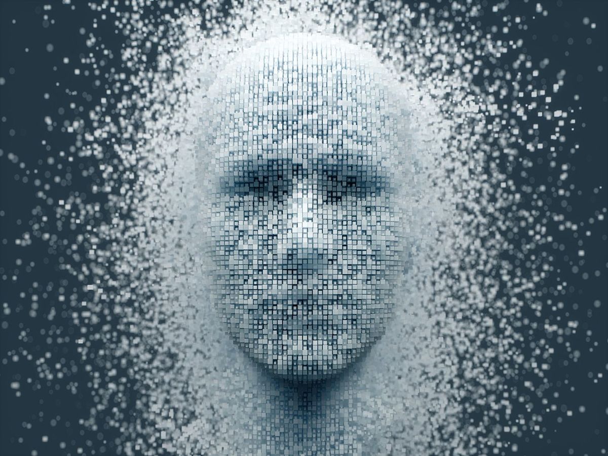 立方体型の粒子で作られた人の顔