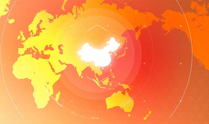 中国が強調された世界地図