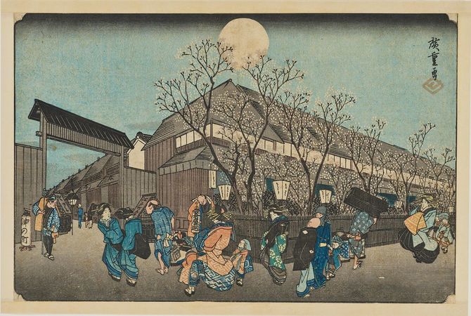 東都名所・吉原仲之町夜桜〈歌川広重筆〉