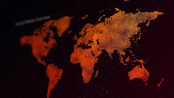 赤やオレンジのドットで描かれた世界地図