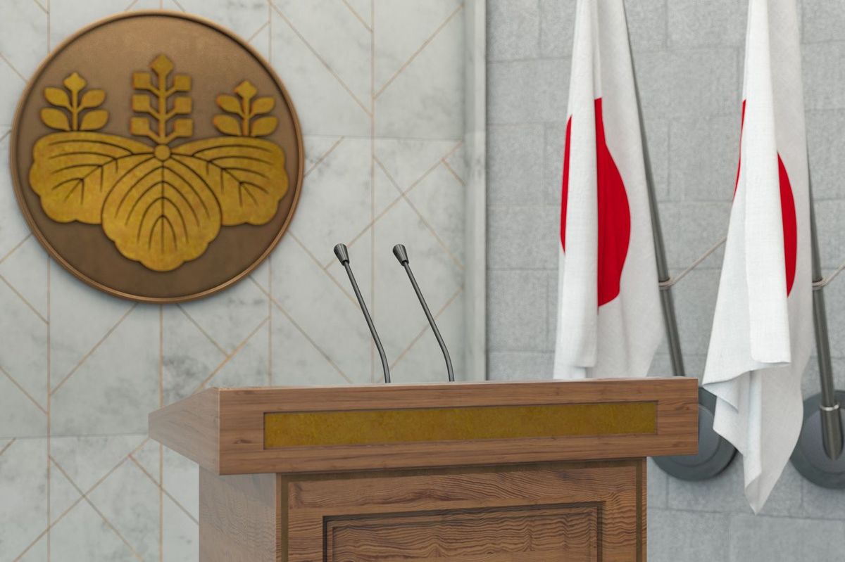日本の政治家の記者会見場のイメージ