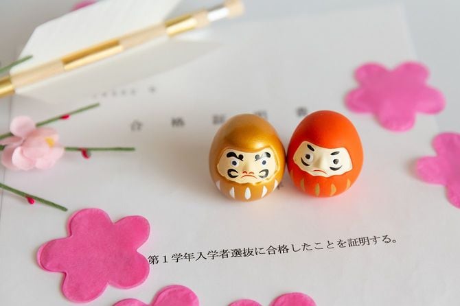 合格通知書と小さい2つのだるま