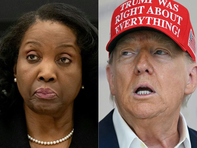 クック米連邦準備制度理事会（FRB）理事（左、撮影＝2025年8月22日）とトランプ大統領