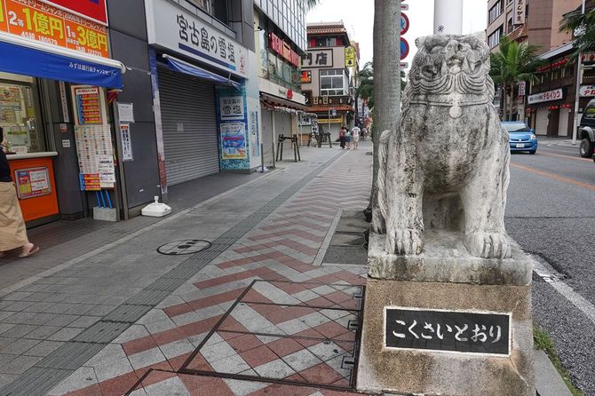 観光客もおらずシャッターの閉まった土産物店が並ぶ国際通り＝2020年8月