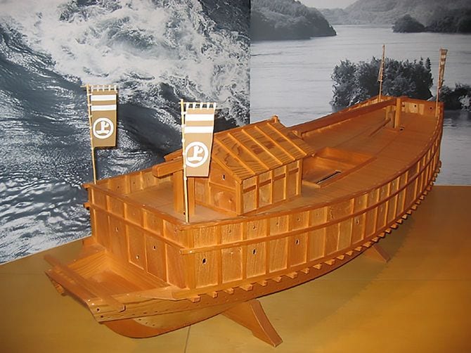 村上海賊の軍艦の模型。村上海賊ミュージアム所蔵