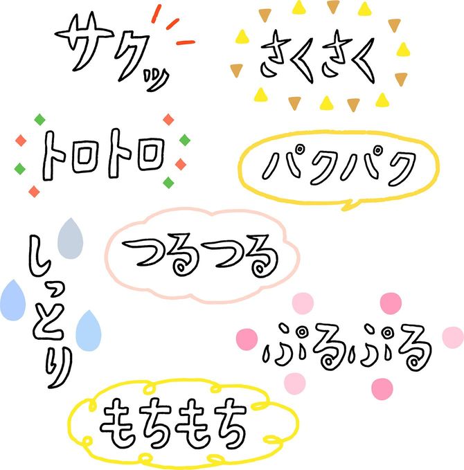 吹き出しに書かれたさまざまなオノマトペの文字