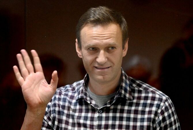 出廷したロシアの反体制派指導者ナワリヌイ氏（ロシア）＝2021年2月20日