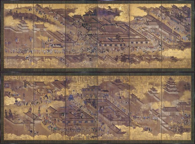 【図版1】「江戸天下祭図屏風」上が右隻。下が左隻