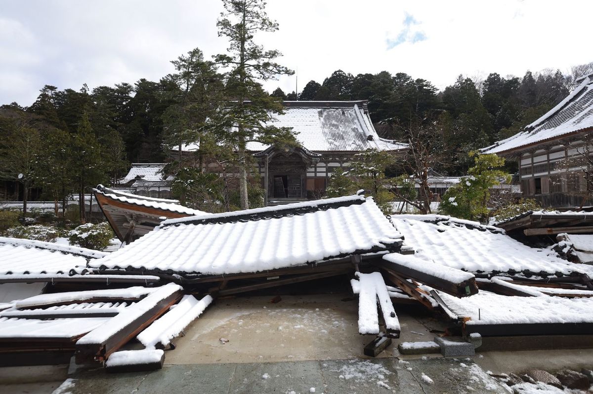 地震で被害を受けた総持寺祖院＝2024年1月14日、石川県輪島市門前町