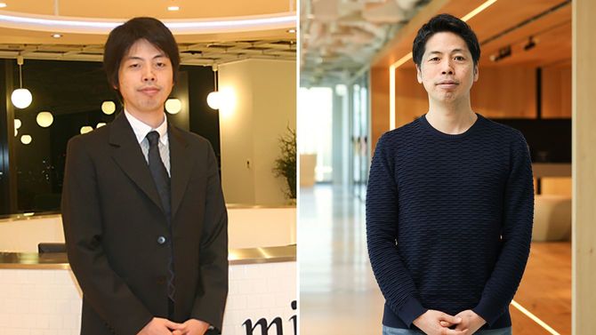 MIXI創業者の笠原健治氏。左が30代当時、右が現在(50歳)