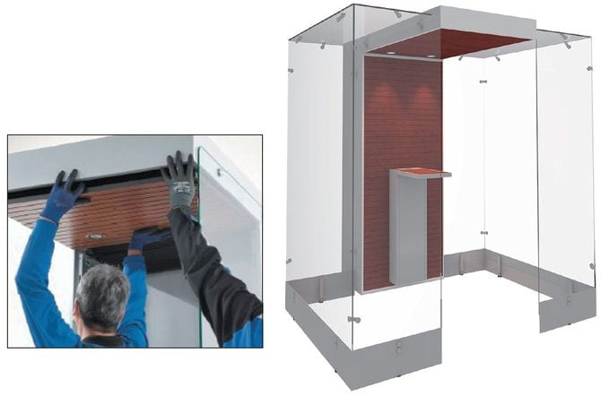 スタイリッシュなデザインが印象的なFujitakaの分煙ブース。状況に応じて移設することが可能だ。