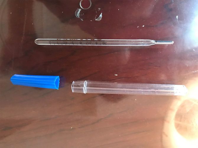 毎日2回の検温報告が義務付けられている。ホテルから貸し出されたのは昔ながらの水銀式の体温計だった。