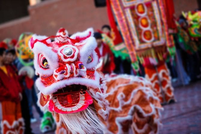 伝統的な中国の獅子人形