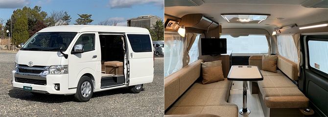 ハイエースやキャラバンなどバンベース、ワンボックス、ミニバンなどをキャンピングカーに架装した「バンコン」。外観は普通のバンと変わらないため、普段使いもしやすい。