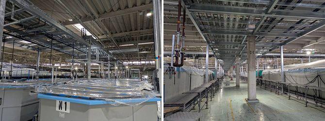 スズキの部品工場だった場所を間借りして水槽が置かれている