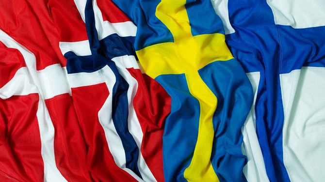 デンマーク、ノルウェー、スウェーデン、フィンランドの国旗