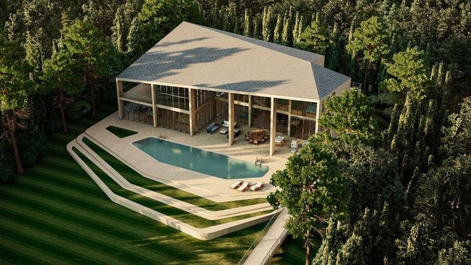 広い芝生のある豪邸