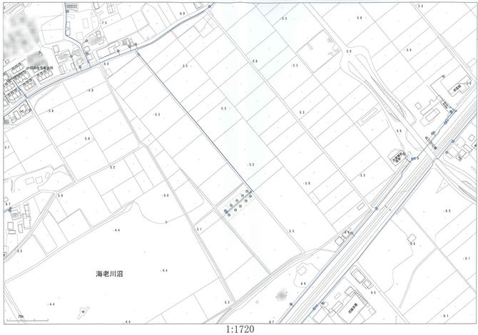 分譲地の水道管の埋設状況図。分譲地には何もないのに、水道管だけが引かれている。