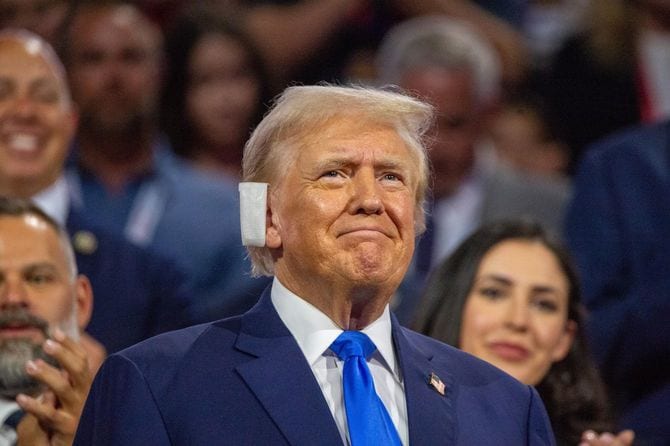 米大企業が「トランプが支配する田舎州」に続々移転する理由(米共和党大会に出席したトランプ前大統領、2024年7月16日)