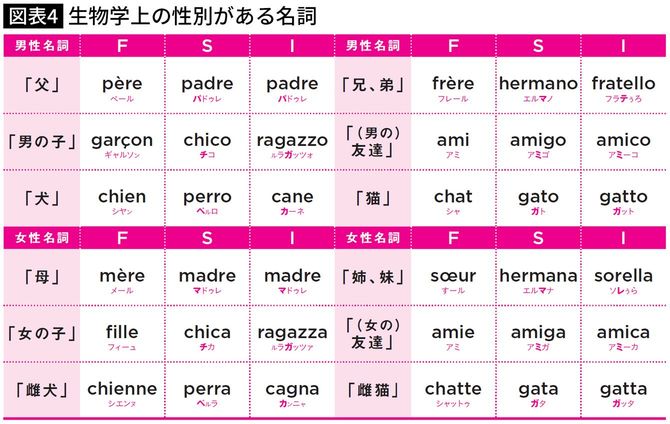 【図表】生物学上の性別がある名詞
