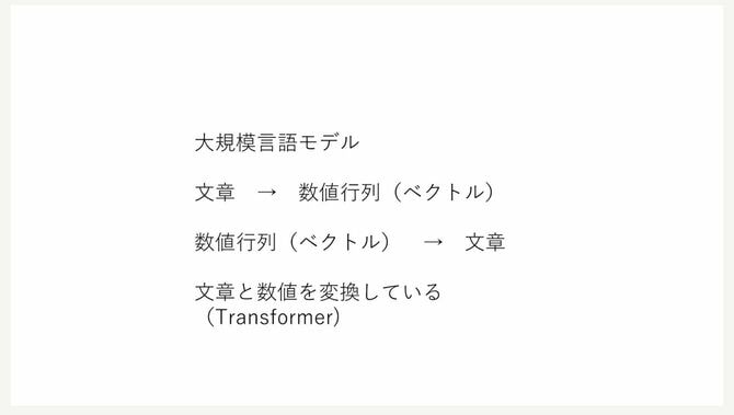 LLMは文章をベクトルに、ベクトルを文章に「変換」することで回答を導き出し、答える
