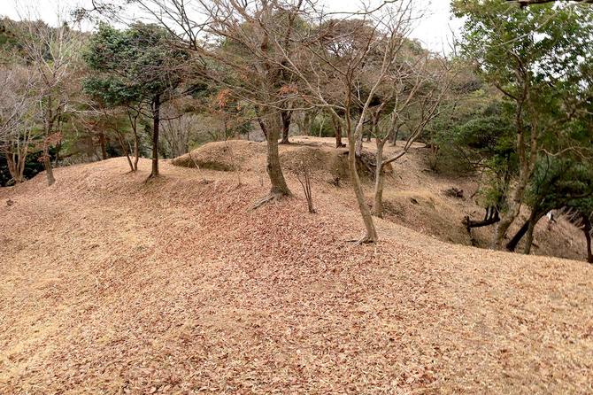 さらに北尾根を進むと両側面を削って幅を狭めた土橋