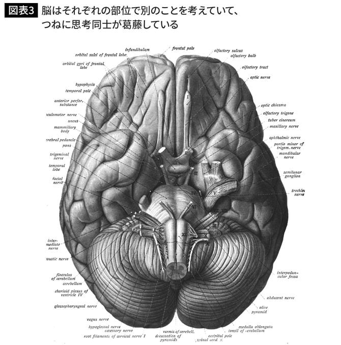 脳はそれぞれの部位で別のことを考えていて、つねに思考同士が葛藤している