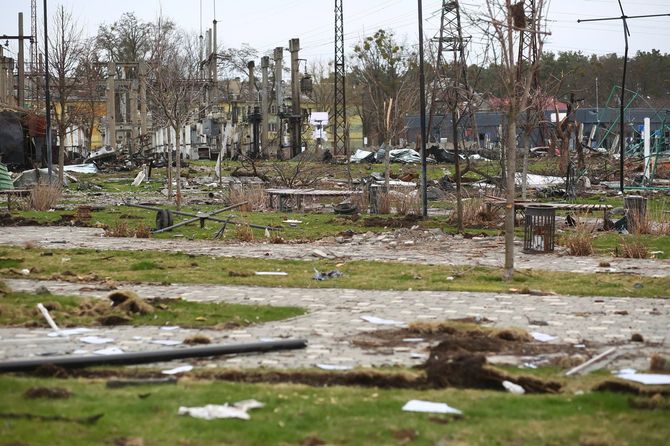 破壊された、ウクライナ・ブチャの公園