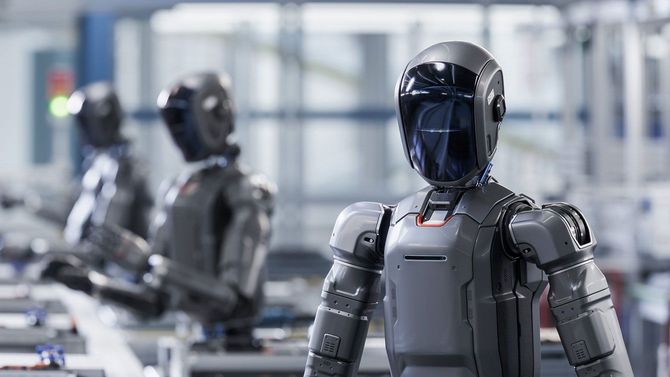 工場で働くヒューマノイド ロボット
