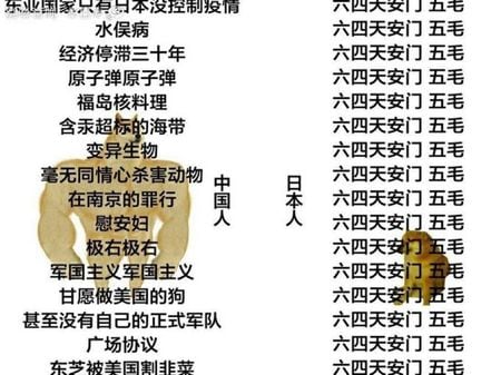 近年は「おまじない」「魔法の呪文」の用法が中国側に知られたことで、中国のネット民の間で「日本人はバカのひとつ覚えみたいに『天安門』を連呼する人たち」という理解も広まりつつある。上は中国のネット民が作成したとされる画像。