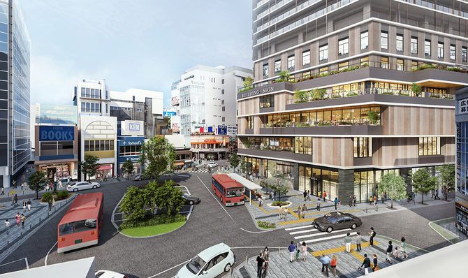 自由ヶ丘駅前北口の再開発予想図。