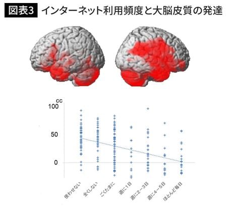 インターネット利用頻度と大脳皮質の発達