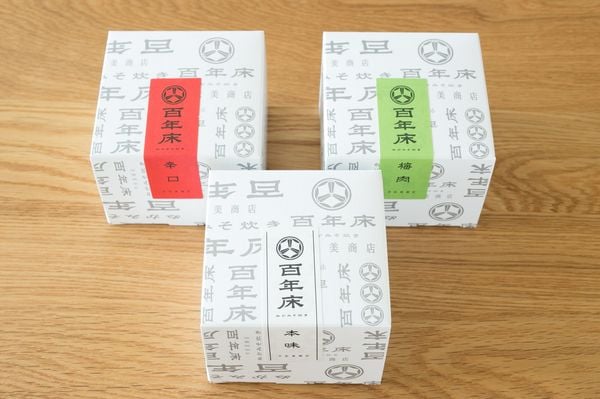 宇佐美商店／百年床のぬか炊き缶詰（左から辛口、本味、梅味）各195g　3缶セット税込み4800円