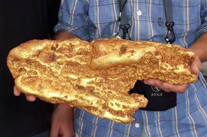 現地で出会った仲間が採った巨大な金のレプリカ