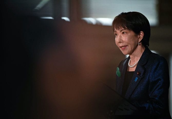 2026年4月15日、首相官邸で記者会見を行っている高市早苗首相