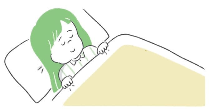布団に入って落ち着いて眠る人のイラスト