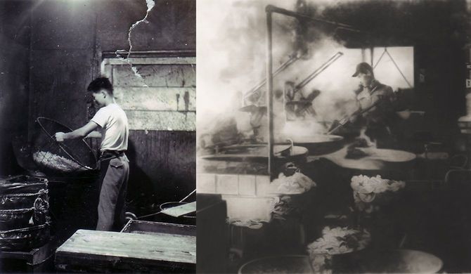 ポテトチップスを手揚げしていた当時の写真