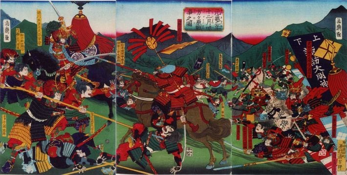 「元亀三年十二月味方ヶ原戰争之圖」（画像＝歌川芳虎作／CC-PD-Mark／<a href="https://commons.wikimedia.org/wiki/File:Battle_of_Mikatagahara.jpg" target="_blank">Wikimedia Commons</a>）