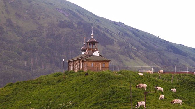 北方四島の色丹島に建てられているロシアの木造教会。