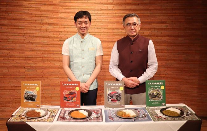 鳥善の伊達善隆社長（左）とスズキの鈴木俊宏社長（右）