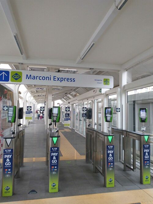 ボローニャ空港から市内へ向かう電車の改札。窓口で切符を買う必要はない