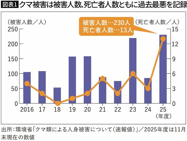 【図表1】クマ被害は被害人数、死亡者人数ともに過去最悪を記録
