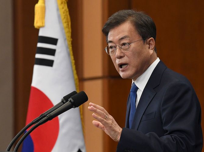 South Korean President Moon Speaks During Inauguration Anniversary