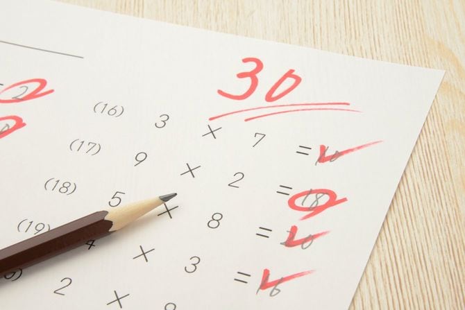 スコアが低い数学のテスト