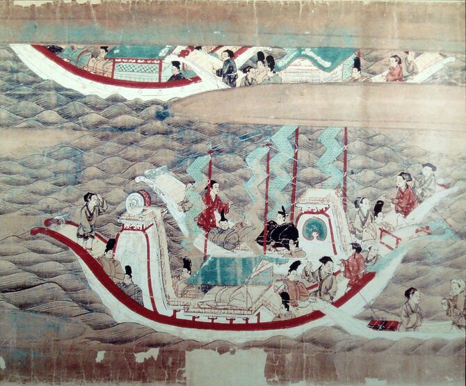 唐に向けて航行する遣唐使船（写真＝PHGCOM／貨幣博物館蔵／CC-BY-SA-3.0／Wikimedia Commons）